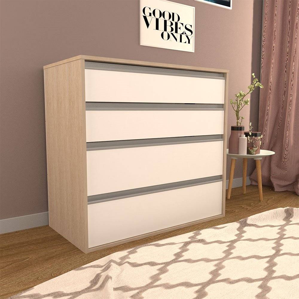 Cômoda com 04 Gavetas 100% MDF CO19 Noce/Branco